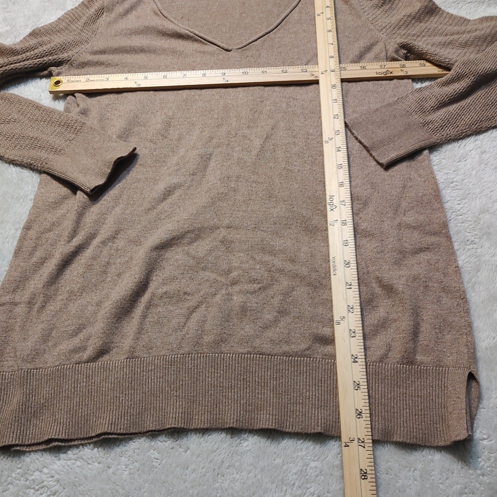 Loft Outlet Womens Tan V-Neck Textured Sleeve‎ Knit Pullover Sweater Size S